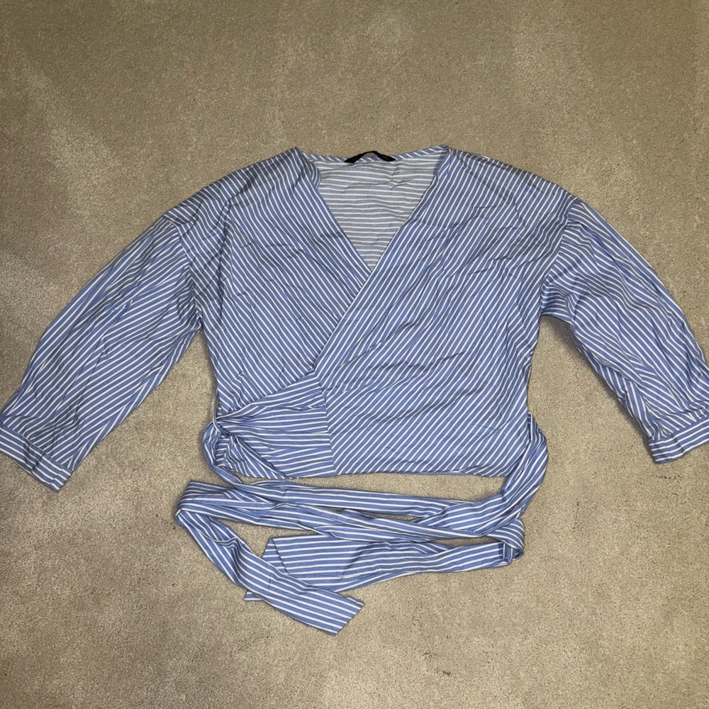 Zara basic Blue and White Striped Wrap Top